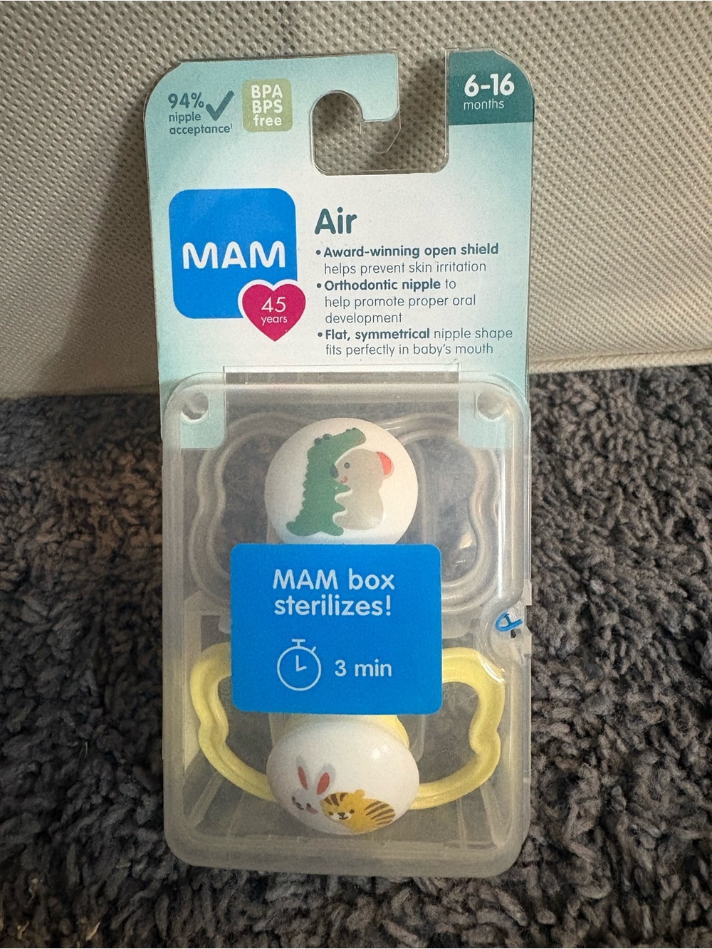 NWT mam - Air - set of 2 pacifiers silicone nipple - 6-16 months
